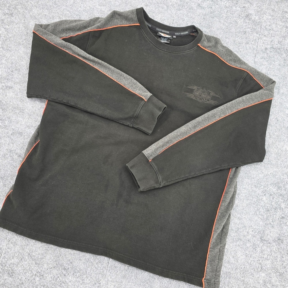 Harley Davidson Mens 2XL Black Gray Orange Piping Embroidered Logo Sweatshirt